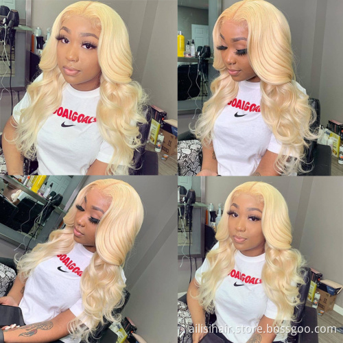 High Quality 150% 180% Pre Plucked Brazilian Hair HD Lace Frontal Wigs Transparent Swiss Lace 613 Frontal Wig